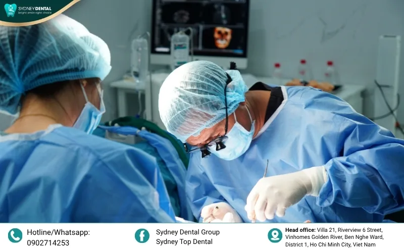 Implant placement is performed in a 100% sterile environment to prevent any risk of infection.