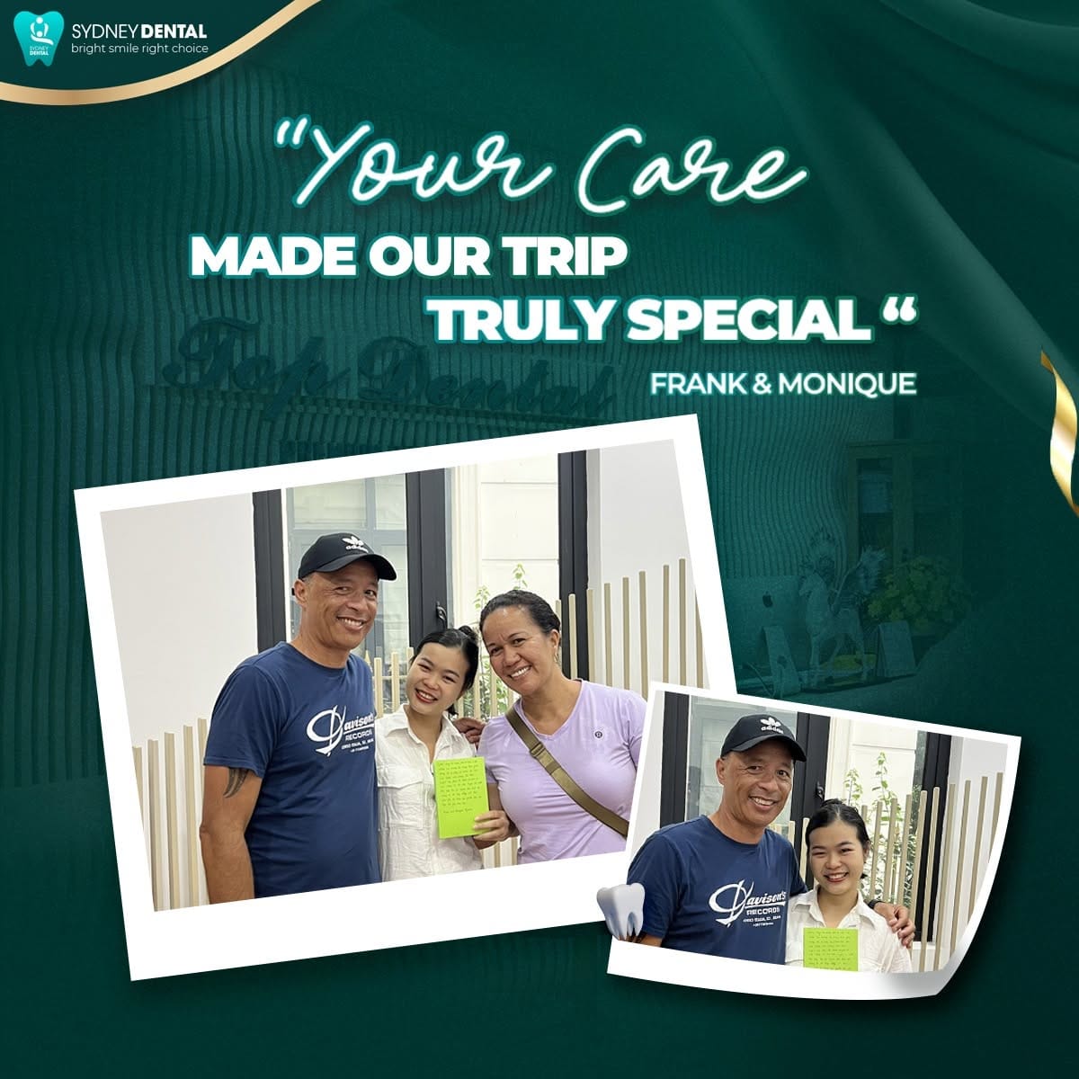 Smiles that bridge the gap: Celebrating the bond built between Frank, Monique, and our coordinator, Lydia.