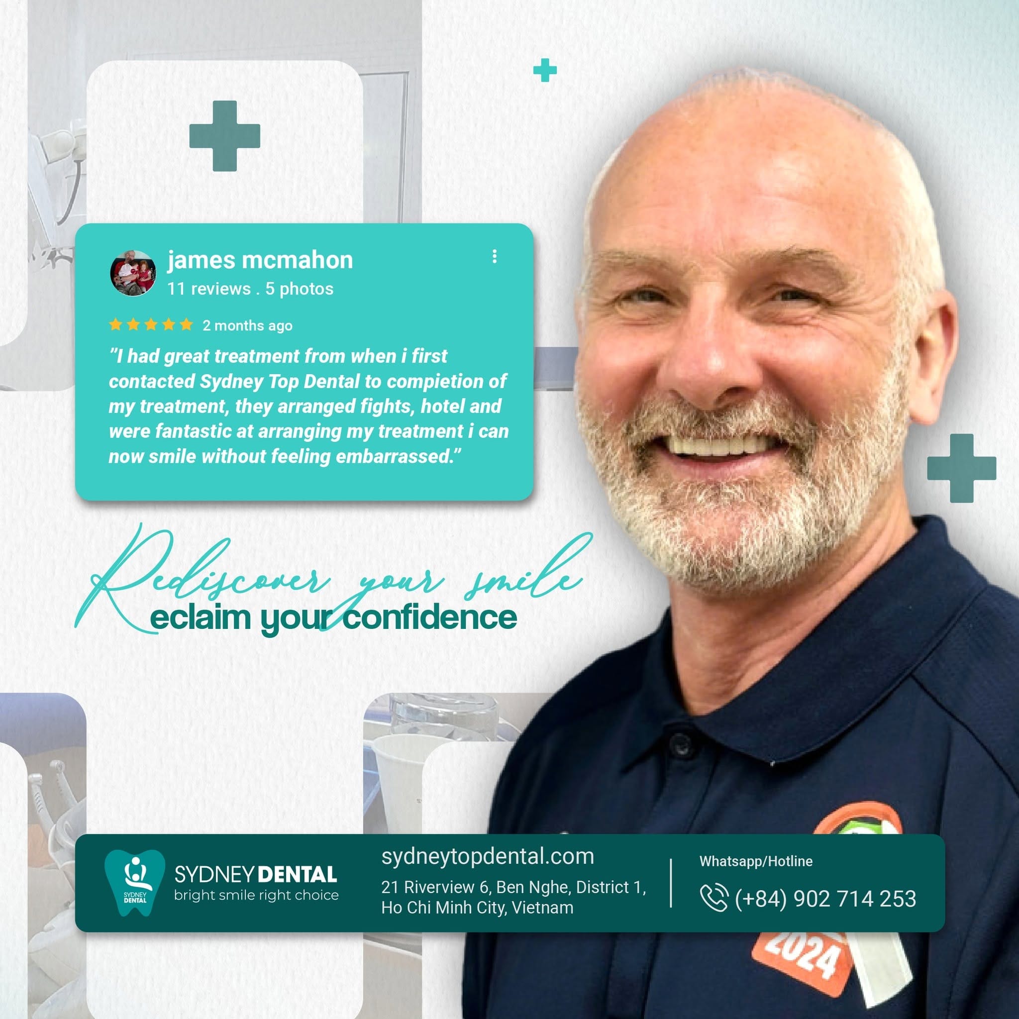 James looking 10 years younger after his life-changing transformation at Sydney Top Dental.