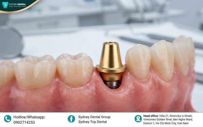ide-by-side comparison of a metallic Titanium abutment (ideal for back teeth strength) and a white Zirconia abutment (ideal for front teeth aesthetics).