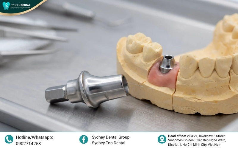 Visual comparison demonstrating a screw-retained abutment with an access hole versus a smooth, cement-retained abutment technique.