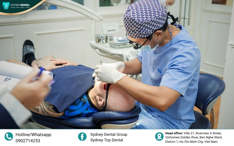 A professional dental clinic workflow graphic illustrating the steps from initial examination to final fixed bridge placement.